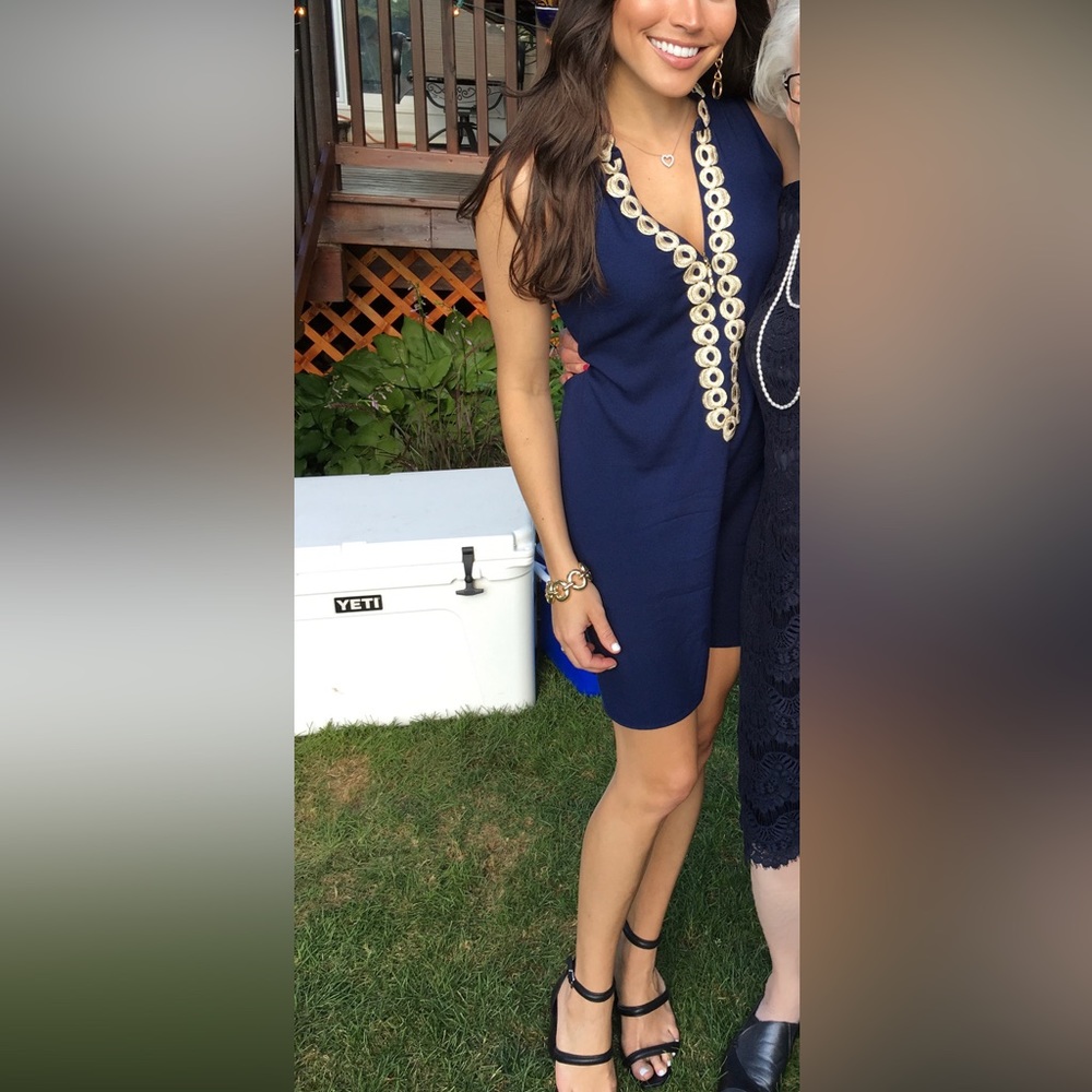 Lilly Pulitzer Navy and Gold Zip Front Sleeveless Dress